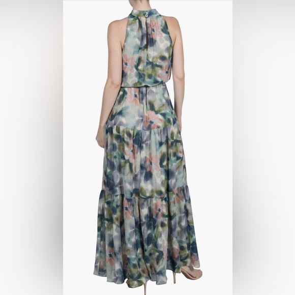 NWT Julia Jordan Green Watercolor Floral Crinkle Maxi Dress – Size 10 – Elegant - Picture 3 of 9